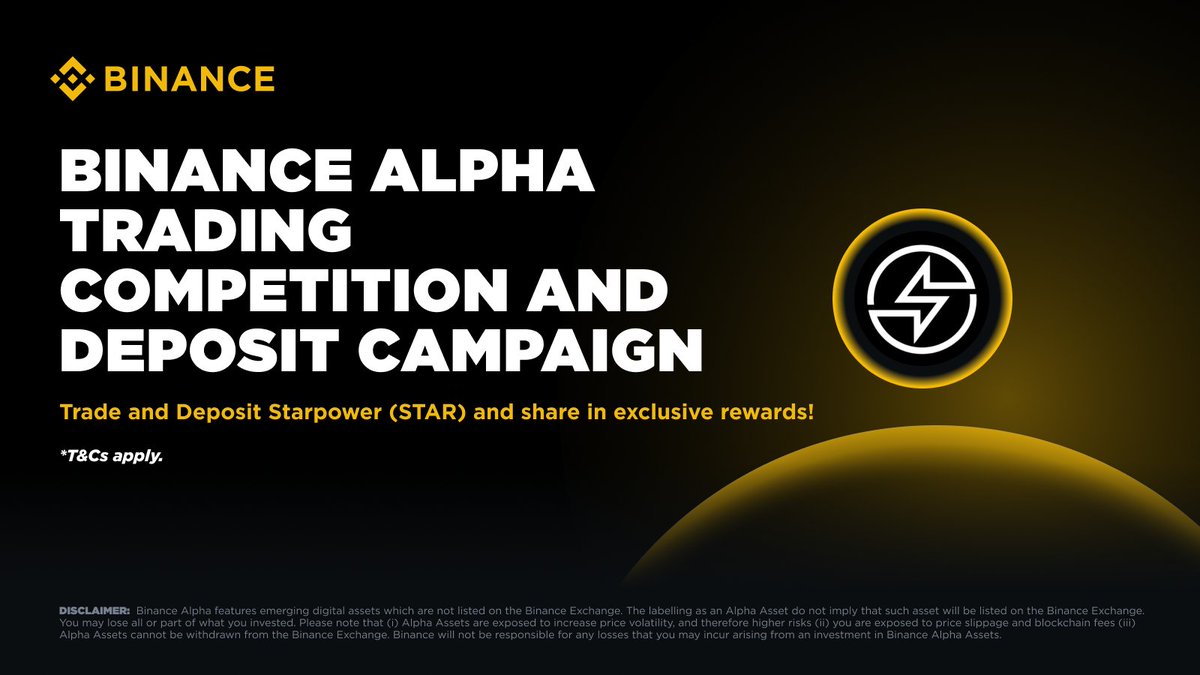 Join the #Binance STAR Trading Competition and Deposit Campaign now!

🔸 Trade and deposit STAR with $220K worth of rewards up for grabs
🔍 Only cumulative purchases count during the Trading Competition. Selling is excluded.
🔍Deposit Campaign Rewards given on a first-come, first