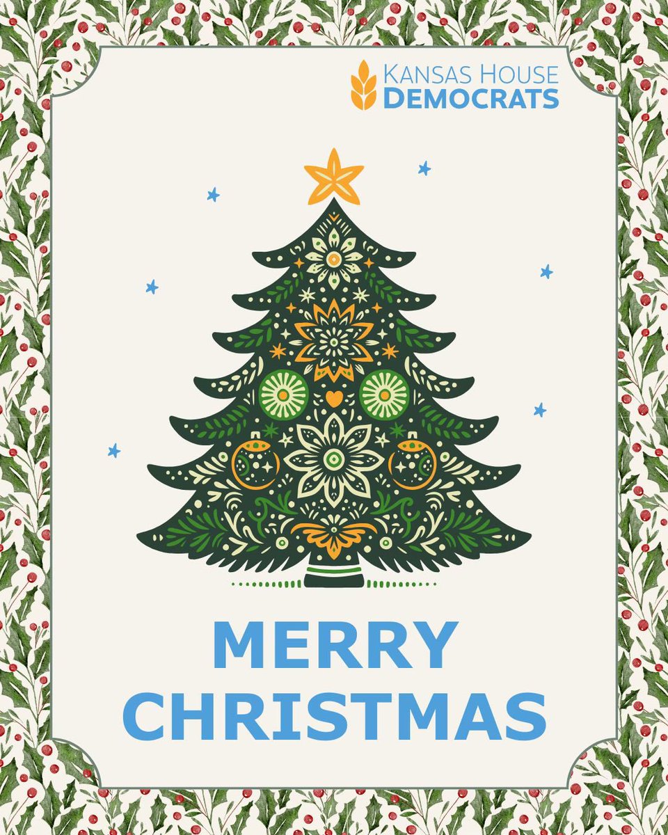 Merry Christmas from the Kansas House Dems! 🎄 Wishing everyone a joyful day filled with peace, love, and time with those who matter most. ✨ #ksleg