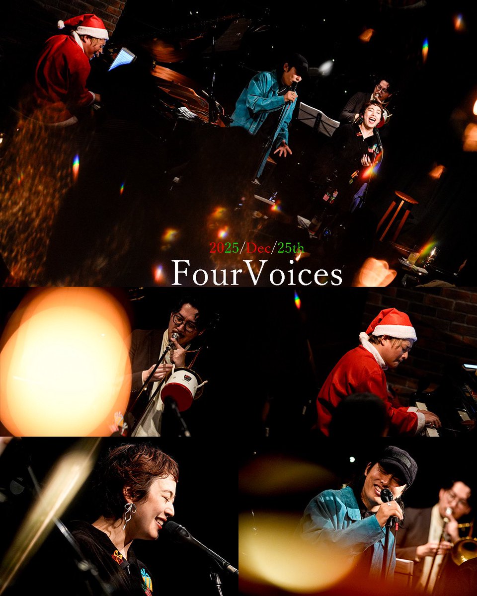 【LivePhotos】
2025/12/25(Thu)

FourVoices ChristmasNight

#池本茂貴(tb)
<a href="/esperanza_shige/">池本 茂貴</a> 

#Ema(Vo)
<a href="/Ema_jazz/">Ema</a> 

#KOTETSU(vo)
<a href="/kotetsu_music/">KOTETSU</a> 

#武本和大(p)
<a href="/kazukazu_EL/">武本和大</a> 

Photo by <a href="/ryoichikawa39/">RyoIchikawa(es)</a> 

#wonderwallyokohama
#concertphotography
#yokohama
#hiyoshi