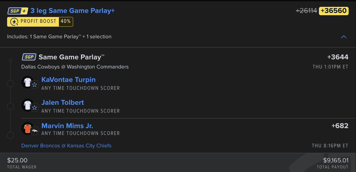 PlusEVKing's tweet image. Fanduel NFL 40% SGP Boost 🏈🎅

👇
quickpick.pikkit.com/betslip/9cfd39…