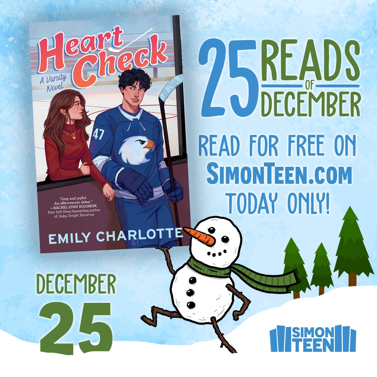 #HeartCheck by Emily Charlotte is FREE to read TODAY ONLY on SimonTeen.com!

Sign in or register for a free account to start reading now! #25ReadsofDecember

simonteen.com/p/25-reads-of-…