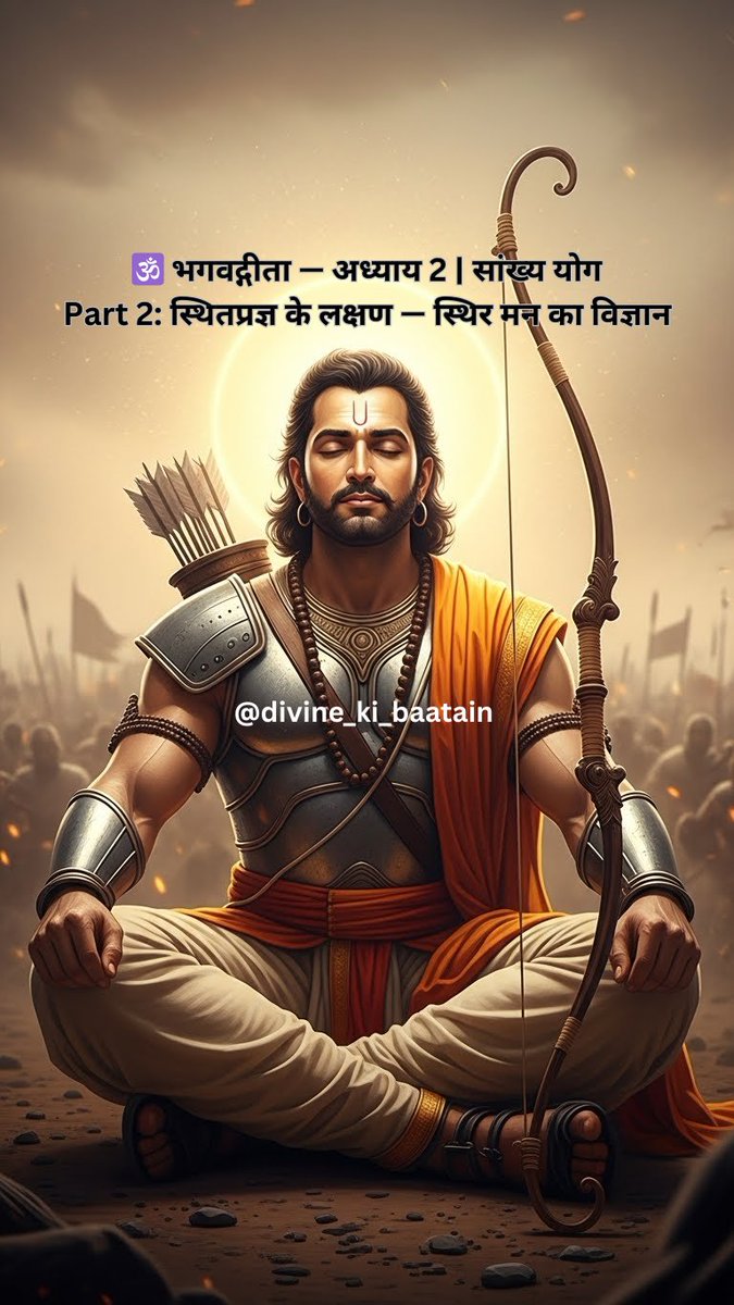 malviya2109's tweet photo. स्थितप्रज्ञ वह नहीं जो भावनाएँ खो दे,
बल्कि वह है जो भावनाओं पर शासन करना सीख ले।
स्थिर मन = मुक्त जीवन।
— भगवद्गीता, सांख्य योग 🕉️
#Sthitpragya #BhagavadGita #MindStability #TatvGyan https://t.co/c5rBmr4a1y
