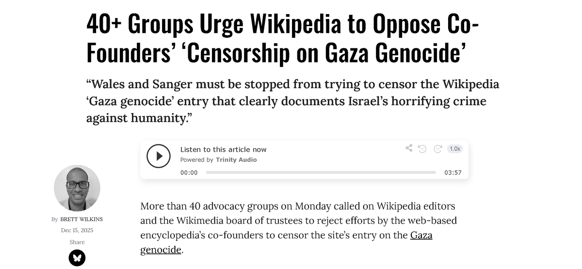 shlomitlir's tweet image. When over 40 anti-Israel advocacy groups mobilize to silence Wikipedia founders @jimmy_wales and @lsanger for raising legitimate concerns about bias in the “Gaza genocide” entry, they expose how coordinated campaigns now openly suppress the very principle of neutrality. Pathetic
