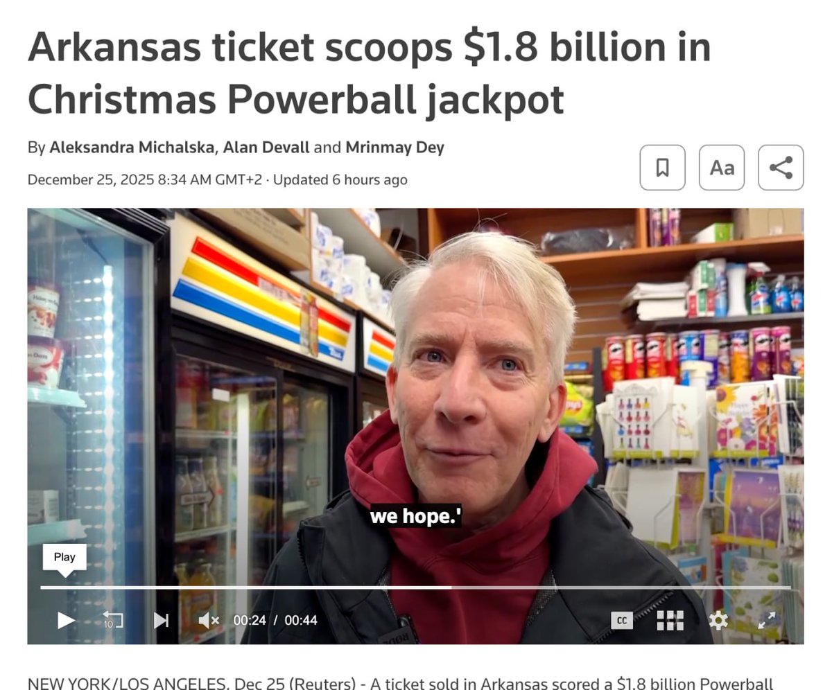 A big Christmas win: one of the largest jackpots in lottery history was won in the U.S.

A resident of Arkansas will remember this Christmas for a long time: in one day, he became a billionaire.

The man won $1.817 billion in the lottery, correctly guessing all six numbers. He
