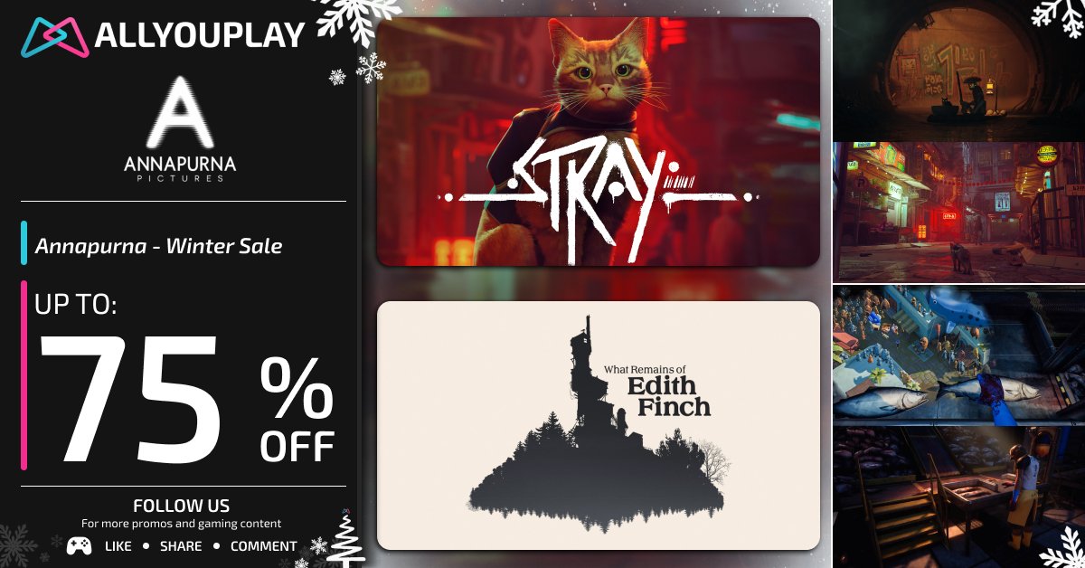 ALLYOUPLAY's tweet image. Some stories don’t shout — they stay with you. 🐾✨

🐈 Stray — 13.69€ / 14.39£ / 14.60$
📖 What Remains of Edith Finch — 4.62€ / 4.00£ / 5.00$

One lets you see the world at ground level.
The other pulls you through memories you won’t forget.
Short journeys. Heavy impact.

❄️…