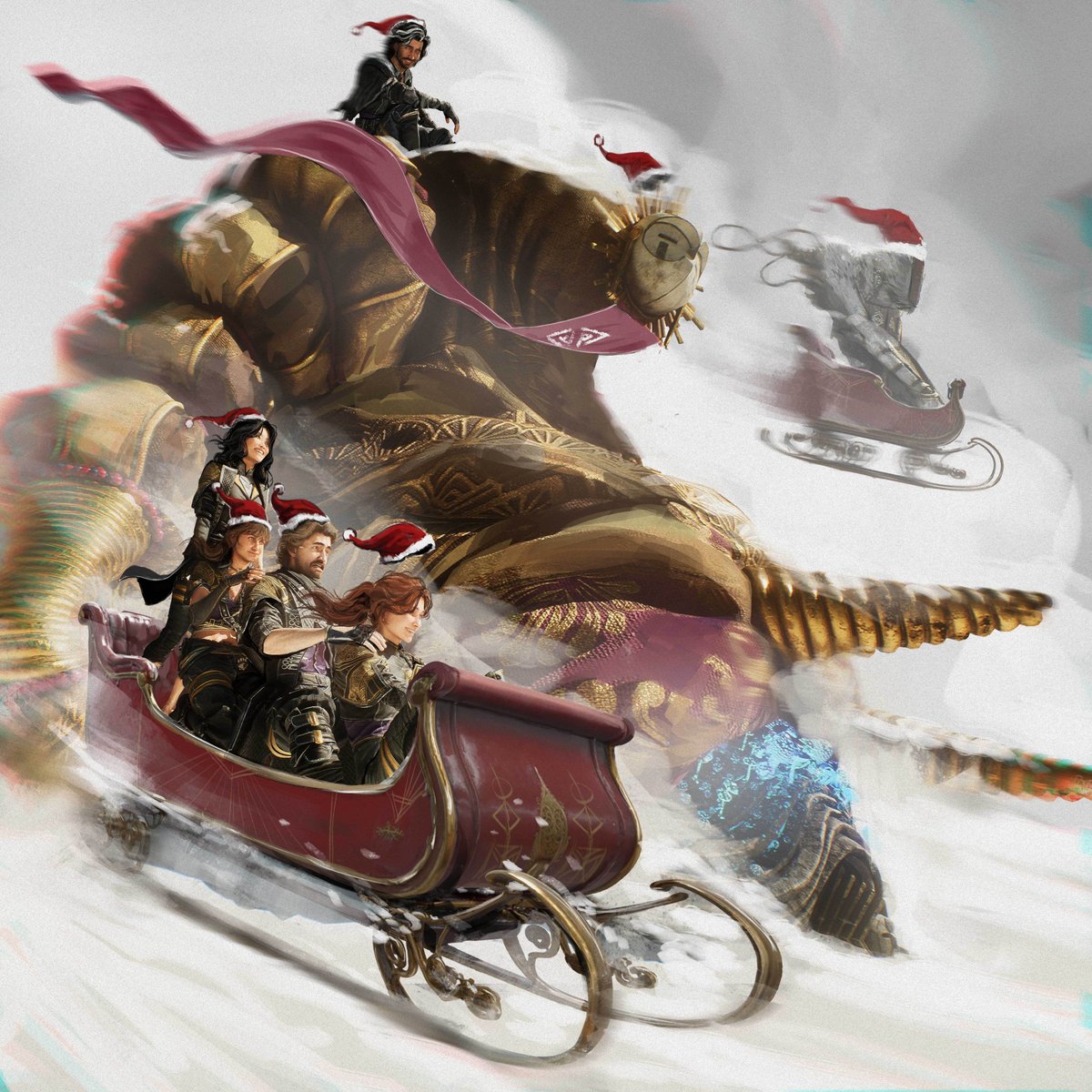 expedition33's tweet image. Wishing you all the happiest of holidays, from our painted family to yours ❤️❤️

- The Expedition 33 Team!!
Artwork made by Nicholas Maxson-Francombe, Art Director.