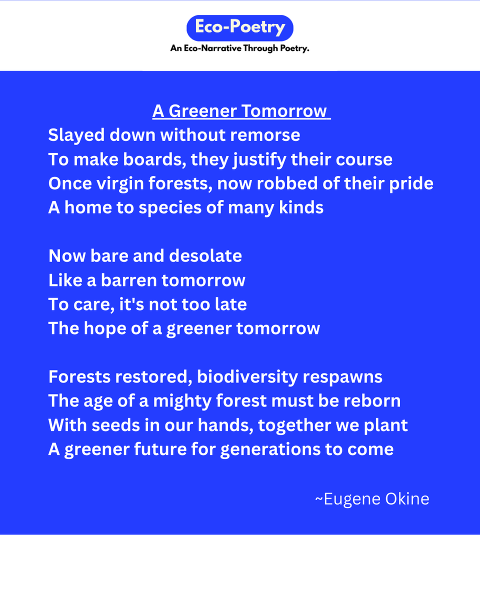 eco_poems's tweet photo. Our forests are now becoming bare and desolate, like Christmas trees without lights.
#ecopoetry #GREEN #trees https://t.co/FJpIQejfJh
