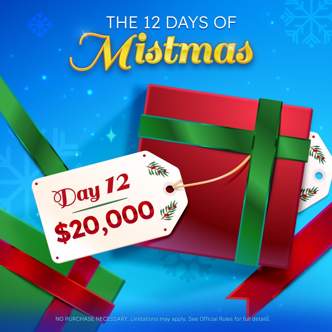 mistplayapp's tweet image. 🎄Day 12 of Mistmas - The GRAND FINALE 🎄 Don’t miss out!! 
We’re ending with our biggest drop yet: $20,000! Let’s go big or go back to wrapping gifts at midnight. 🎁 Drop a ❄️ in the comments for a surprise in your DMs 👀 We’re picking 20 lucky Mistplayers who comment on this…