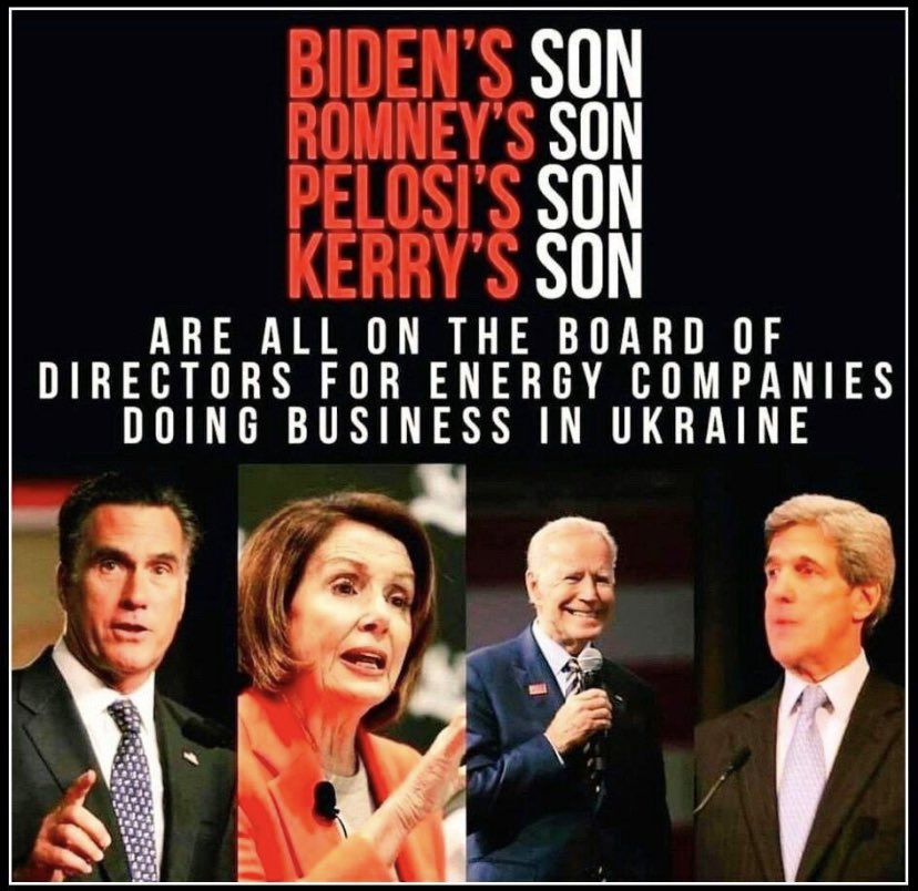 GaelianPrincess's tweet photo. @BowesChay what about the others ?
#Romney
#Pelosi
#Kerry
#Burisma https://t.co/s9frj3xt3m