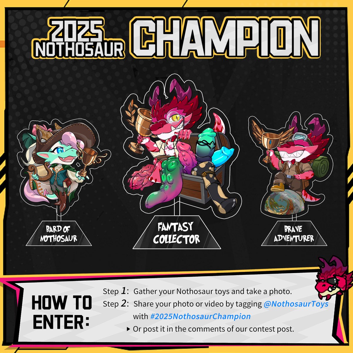 NothosaurToys's tweet image. 🏆 The 4th Nothosaur Champion Event.
Thank you for all the love and support throughout 2025! To celebrate, we've got two events happening at the same time, Champion Awards and Giveaways. A total of 10 winners will be chosen! #2025NothosaurChampion

How to enter the Giveaway: 
1⃣…