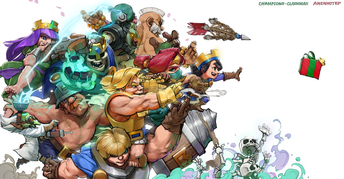 amenhotep_jpn's tweet image. キングのプレゼントは誰の手に⁉️
チャンピオン全員集合でメリー・クラッシュマス❗🎁

#クラロワ鋭角部 #ClashRoyaleArt #ArtRoyale #Clashmas