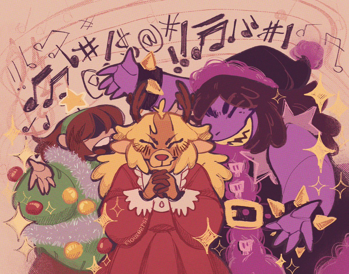 kyoukorpse_'s tweet image. merry krismas everyone, remember to sing lots of swears ☝🏼 #DELTARUNE #krusielle