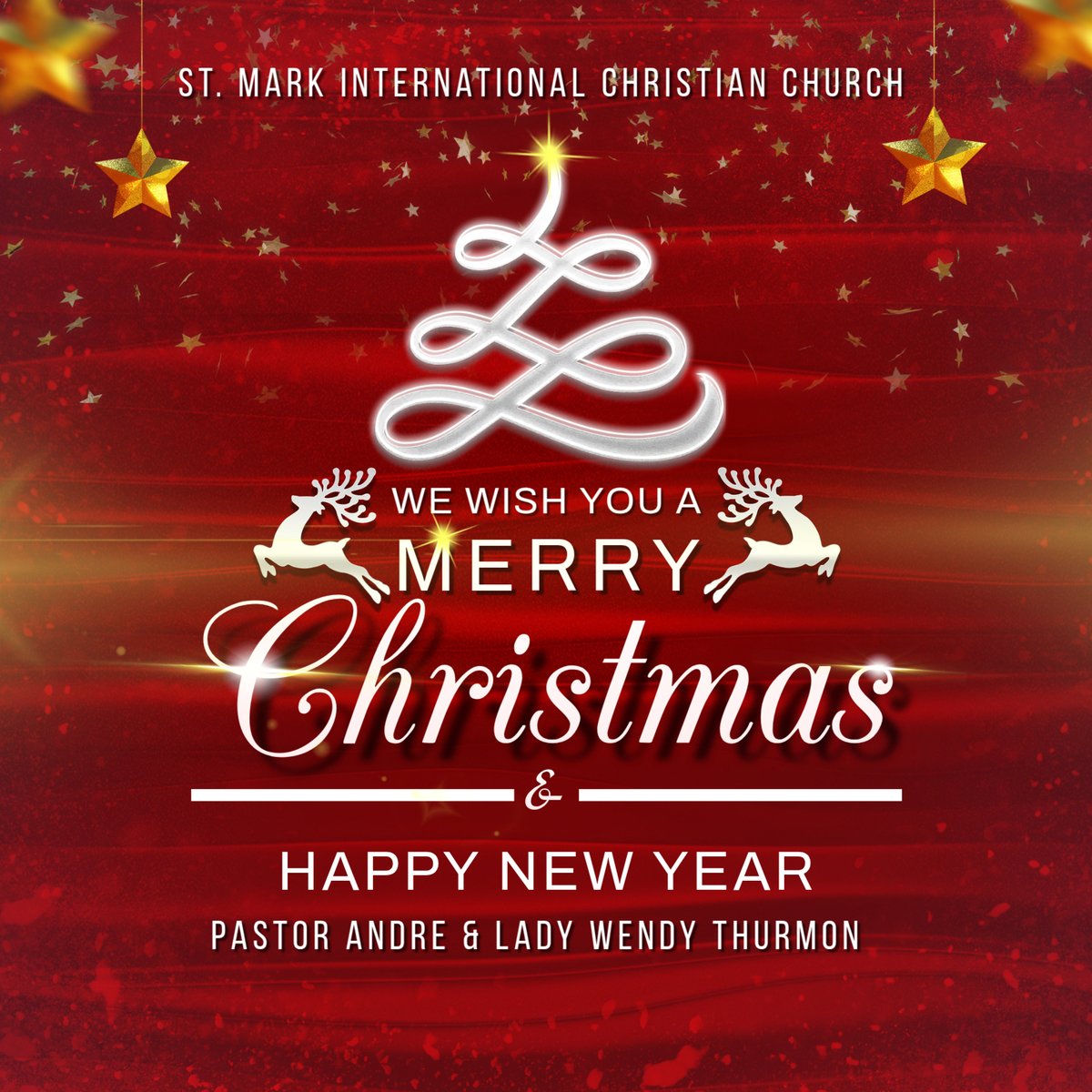 We wish you a Merry Christmas and a Happy New Year. Blessings from Pastor Andre &amp; Lady Wendy Thurmon and the St. Mark International Christian Church community. #MerryChristmas #HappyNewYear #SMICC