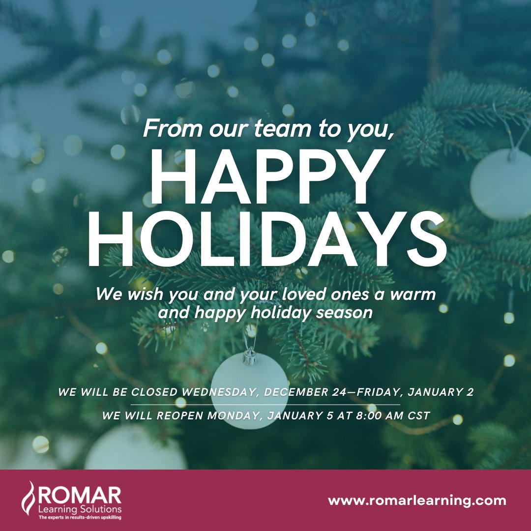 RomarLearning's tweet photo. This season, we’re joyful for the chance to help organizations transform culture through learning. From all of us at Romar Learning Solutions—Happy Holidays! https://t.co/4c1rDREv6g
#RomarLearning #LearningSolutions #Training #AdultLearning #LeadershipDevelopment #TheWoodlandsTX https://t.co/uRNZK6BCM2