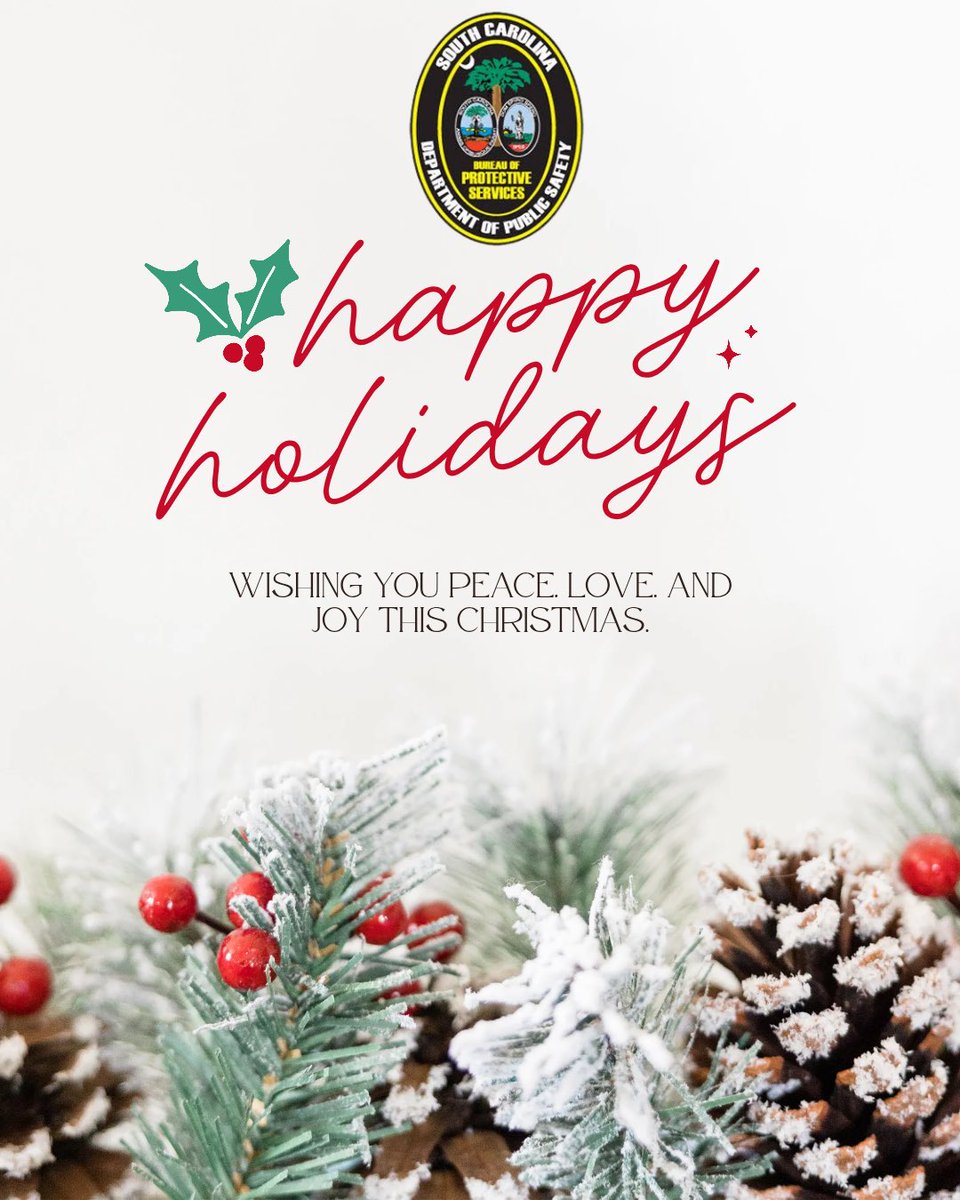 BPS_CRO's tweet photo. From all of us at the Bureau of Protective Services, we wish you a happy, safe, and peaceful holiday season. May it be filled with laughter, love, and happiness.
#HappyHolidays π
#bureauofprotectiveservices #SCDPS #ColumbiaSC #scstatehouse https://t.co/nik50mjIaP