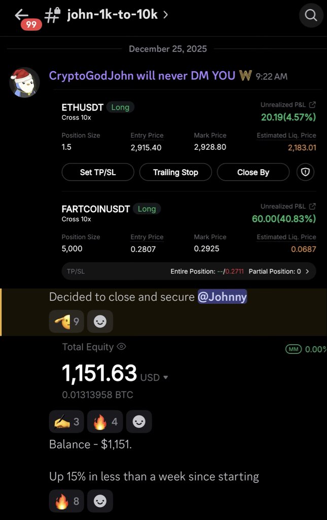 CryptoGodJohn's tweet image. $1k to $10k challenge 🔥

Started this challenge a few days ago in @WealthGroup - we are up over 15% already

Join the challenge with me 💪