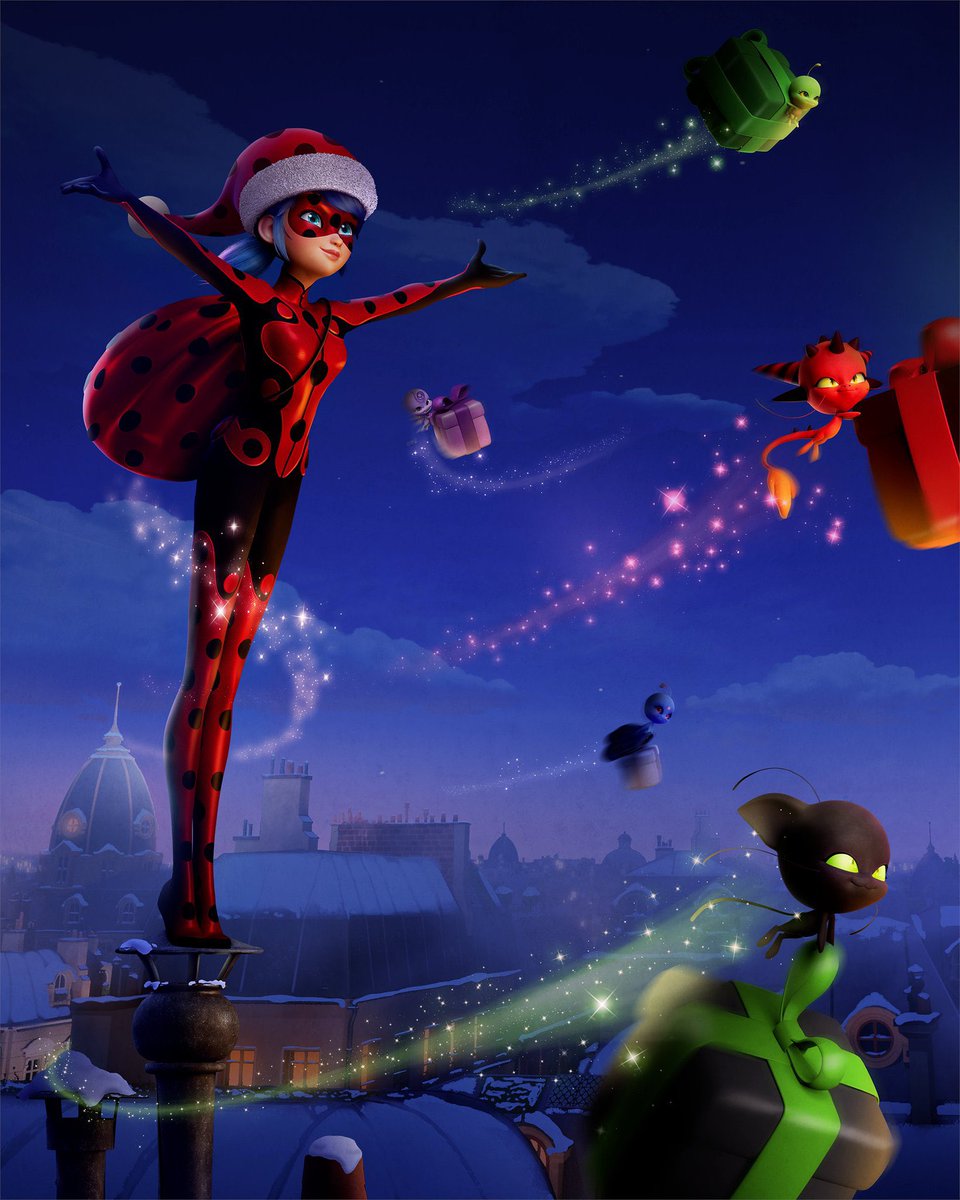 Ladybug with Nooroo, Wayzz, Duusu, Longg and Plagg for Christmas.