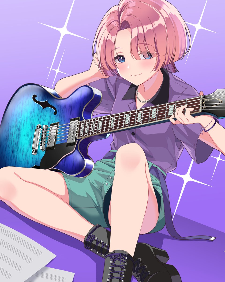 「初星学園ギター部 麻央×Gibson ES-335 #学マス #有村麻央 #C1」|れつなのイラスト
