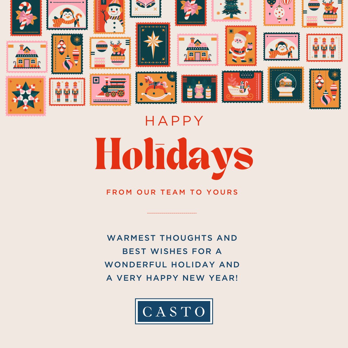 From all of us at #TeamCASTO, we wish you a joyfyul holiday season and a Happy New Year! Cheers to continued success in the year ahead. #HappyHolidays #NewYear