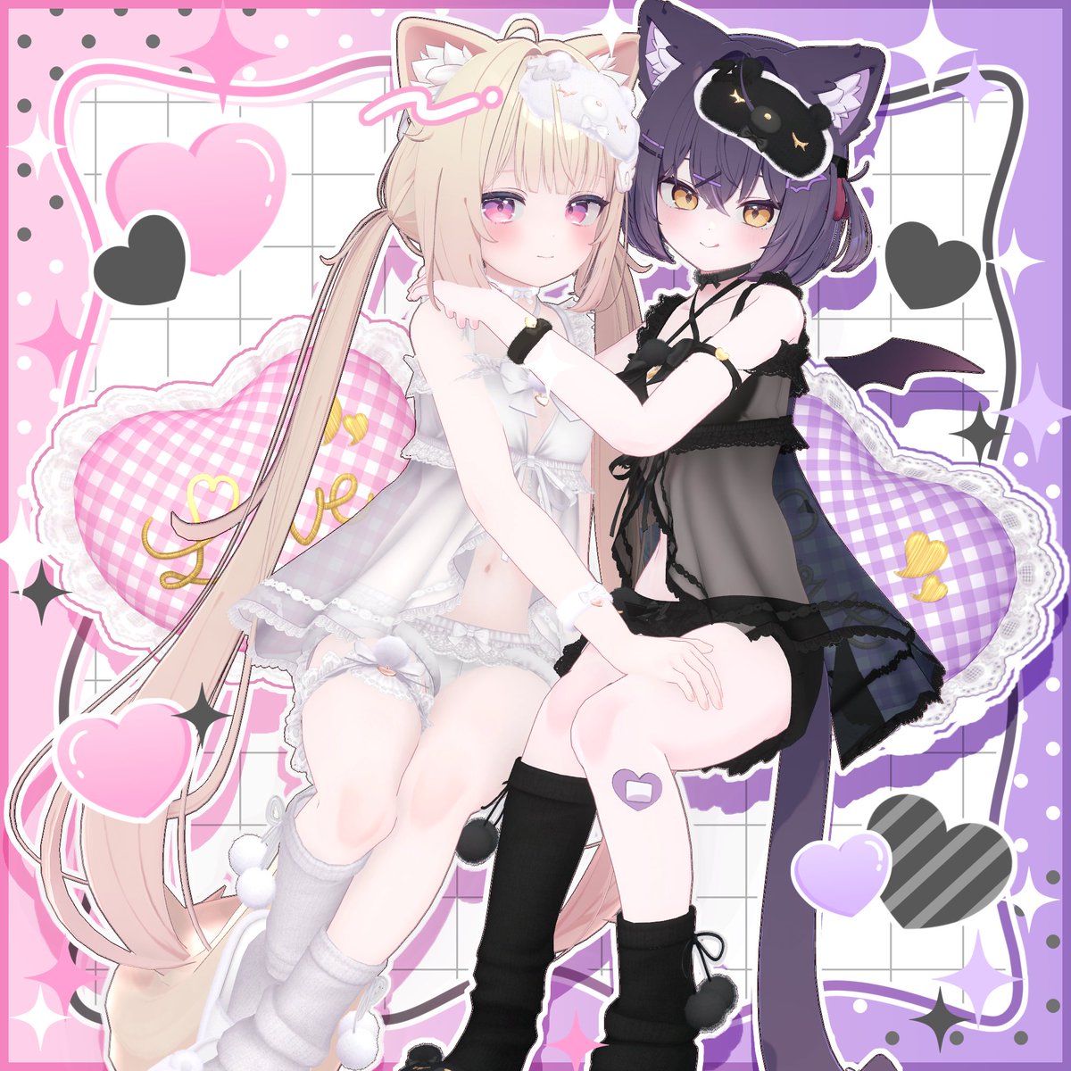 CQuinStore's tweet photo. ただいま期間限定セール中の新作衣装「DreamyKiss」はギンガムチェック柄以外にも無地バージョン（白・黒）があります✨
透け版と透けない版があるので、セクシーに着たいよ～！という方にも、セクシーすぎるのはちょっと…という方にもどちらにもおすすめ💜
DreamyKissを着てまったりチルしてくださいね✨