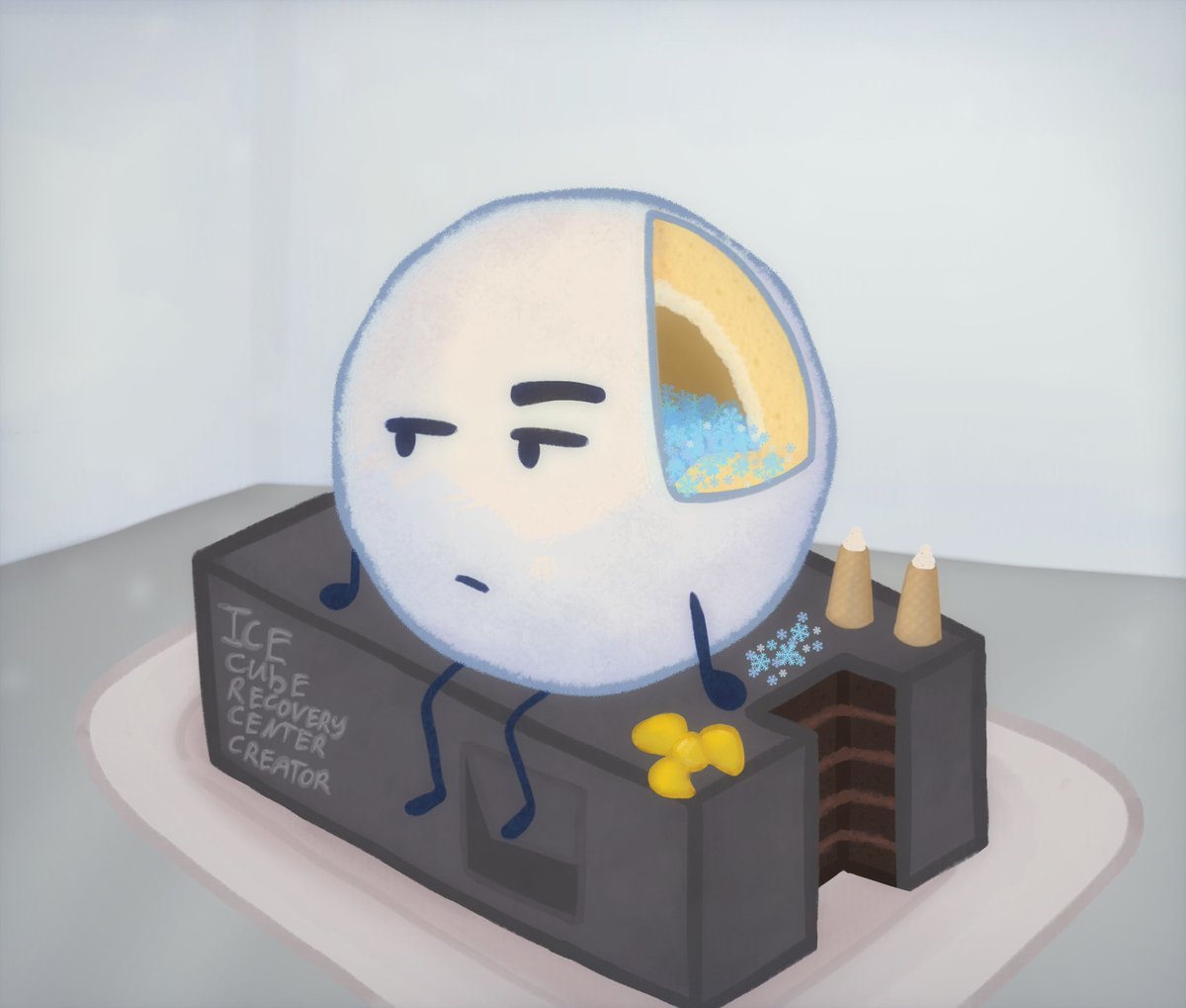 Snowballposting for christmas (cause I've got nothing special prepared) 

Bro got turned into a plushy first, now into a cake too
L bozo honestly 😂😂

#bfb #tpot #bfdi #osc