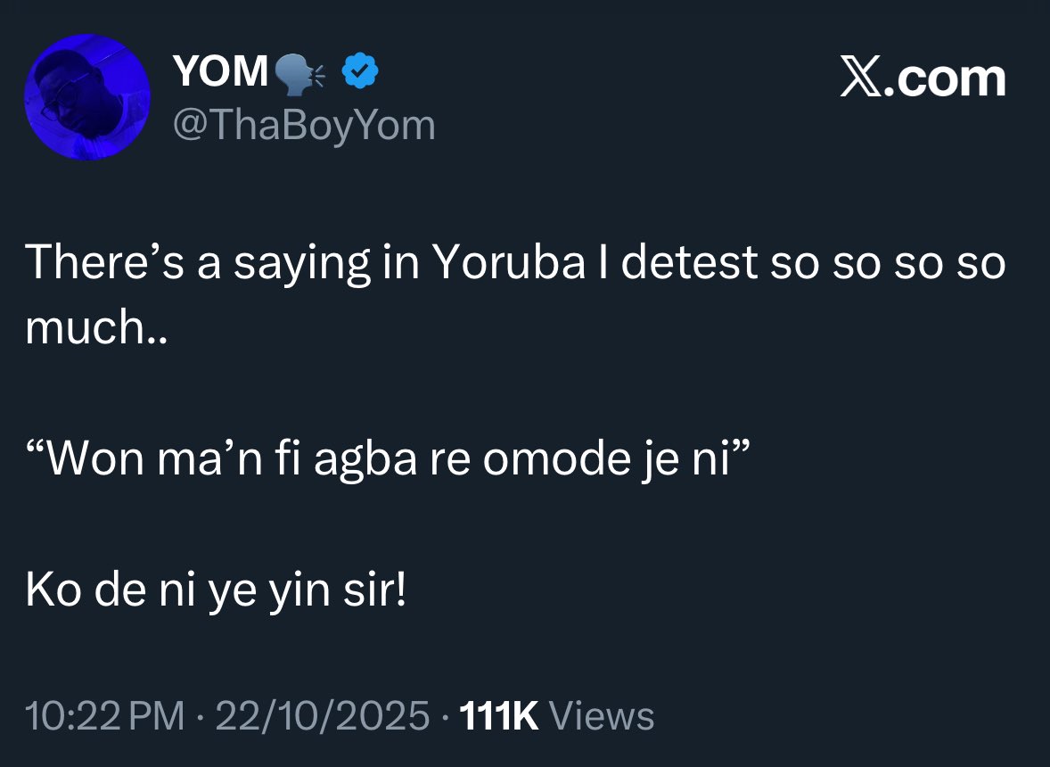 ThaBoyYom's tweet image. You see that “Shebi omo yoruba nie” she said..

No worry yourself, that’s all she banked on.

She’s trying to say..

‘I am older than you.. And I have every right to do wrong by you, and you have to accept it, because I am older, if you dare complain then you don’t have respect…