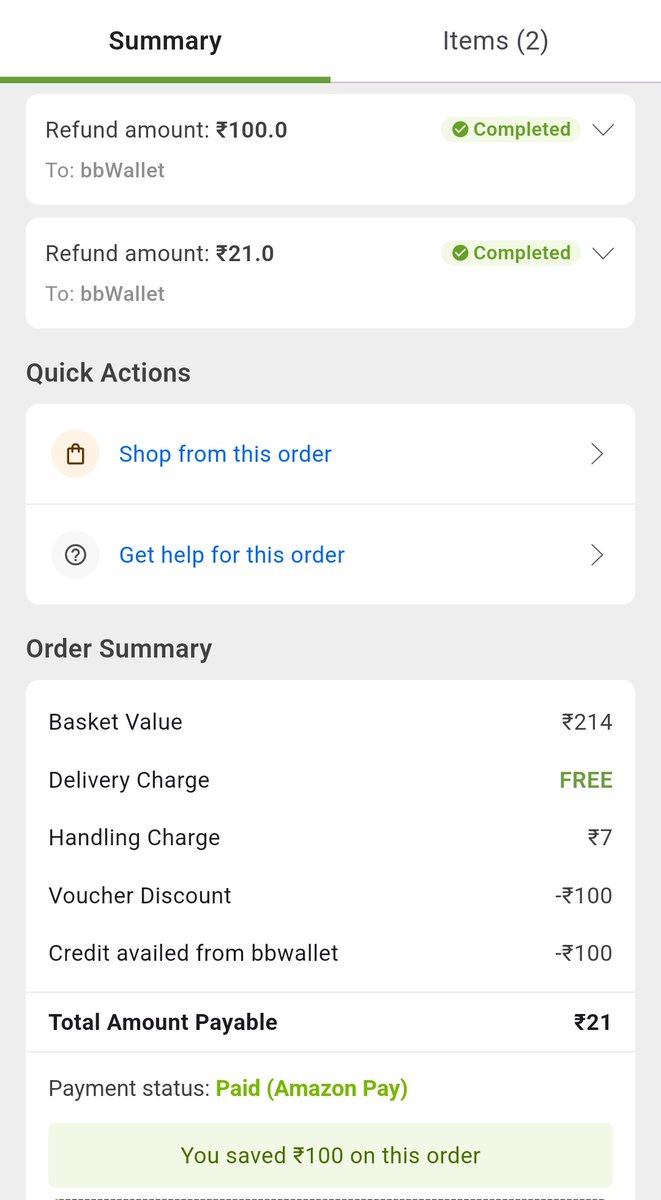 richav2024's tweet photo. @bigbasket_com @jagograhakjago @bigbasket_com justify your refund amount. https://t.co/94cf2yZjpA