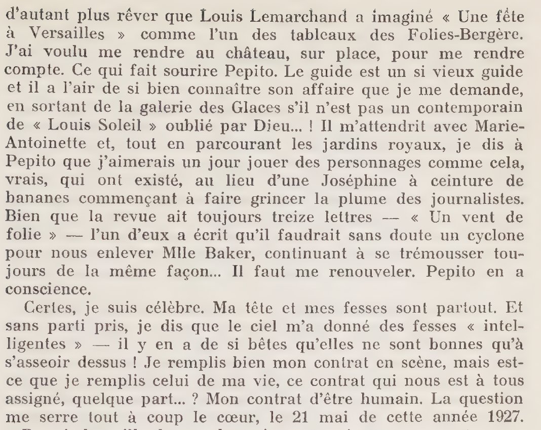 SombreMagus's tweet image. Du coup j'ai été regardé dans dans l'autobiographie de Joséphine Baker et voilà ce qu'elle dit sur sa ceinture de bananes. À aucun moment elle ne parle de subvertir le racisme ou quoi que ce soit comme le prétendent les défenseurs du racisme de Charlie