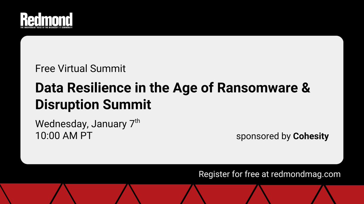 RedmondIT's tweet image. Ransomware attacks are faster, smarter, and more damaging than ever.

Join us and sponsor @Cohesity on Jan. 7 for this FREE virtual summit to get expert insights for strengthening defenses and accelerating recovery.

Register now: redmondmag.com/webcasts/2026/…

#DataResilience