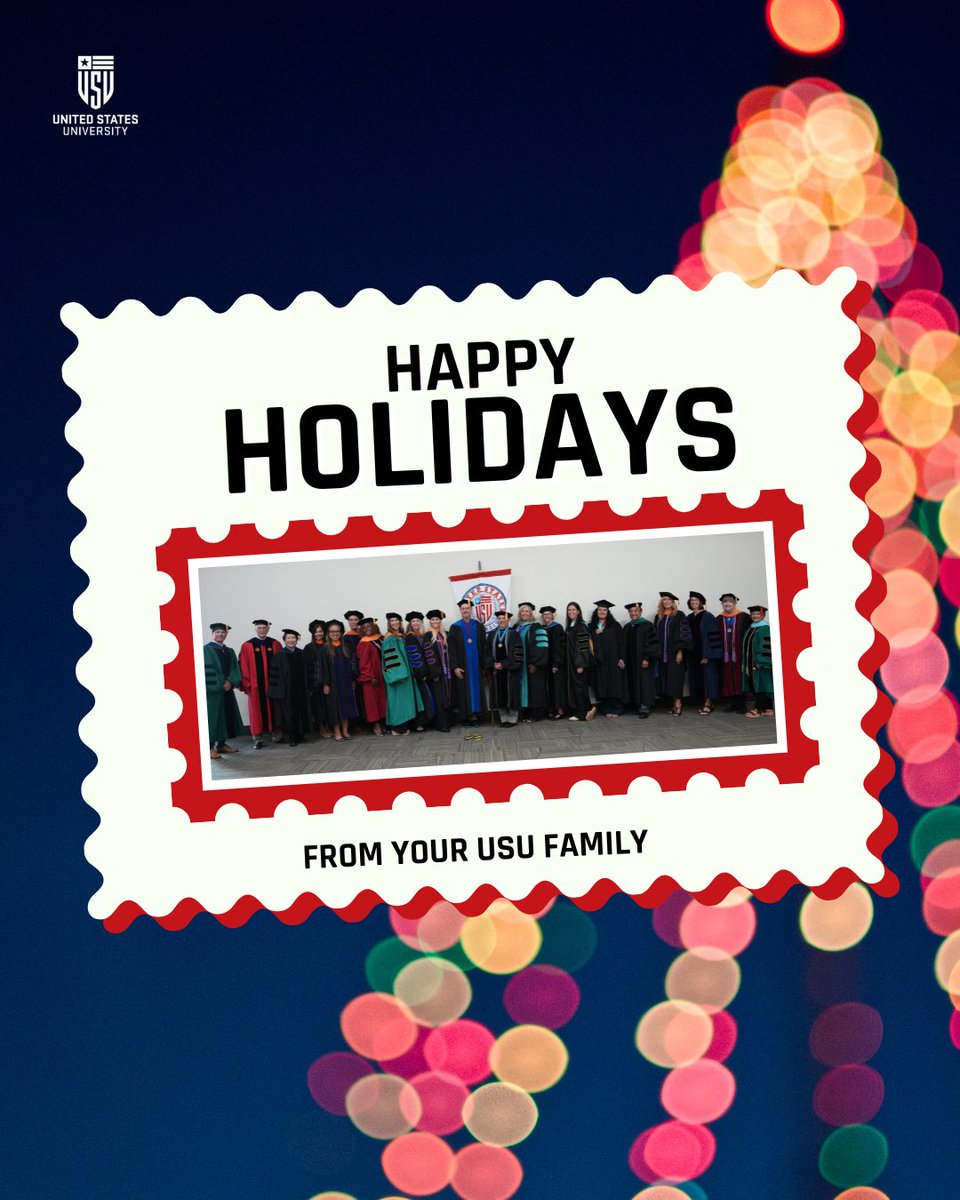 usuniversity's tweet photo. ✨ From all of us at USU, we’re sending warm wishes for a happy &amp; joyful holiday season. Happy Holidays!
#USU #HappyHolidays https://t.co/2fRoj5H6I4