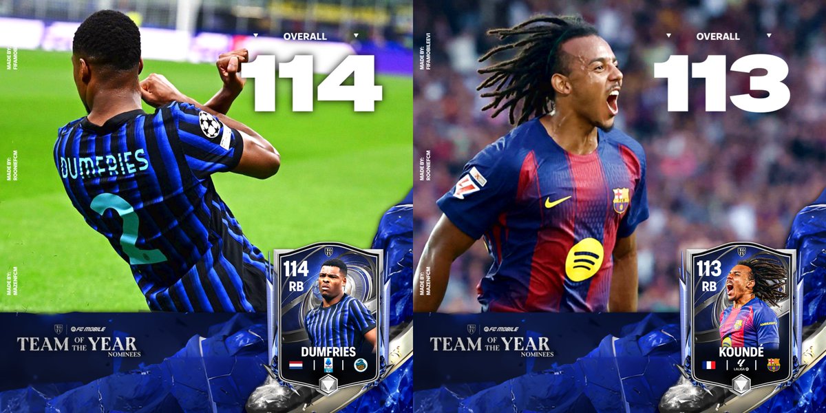 mazenfcm's tweet photo. 🛡️ Team of the Year | Right-Back Nominees

The ultimate wide defenders. Speed, tackling, and precise crosses define their impact.
Consistency, Stamina.

Now it’s your turn to vote. 🗳️ Who deserves Right-Back of the Year?

#FCMobile #FC26 #TOTY #RightBacks #Nominees https://t.co/3sQL6Dxiy7
