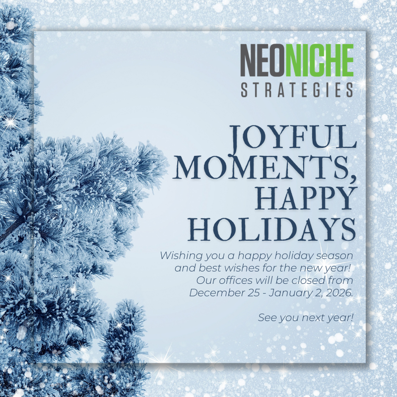 neoniche's tweet photo. Wishing you a happy holiday season and best wishes for the new year! Our offices will be closed from December 25 - January 2, 2026. See you next year! https://t.co/1HXvjQBjBx