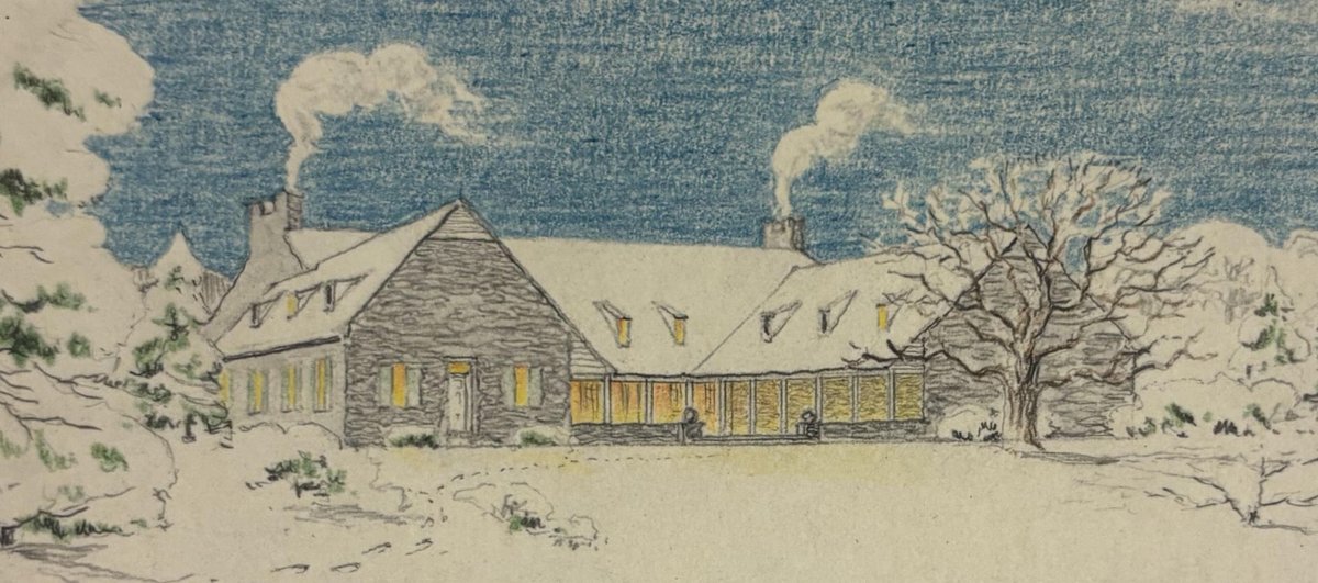 FDRLibrary's tweet image. Merry Christmas from the FDR Library!

This detail is from a hand drawn Christmas card to the Roosevelts from Louis Simon, supervising Library architect, and his staff, December 1939.