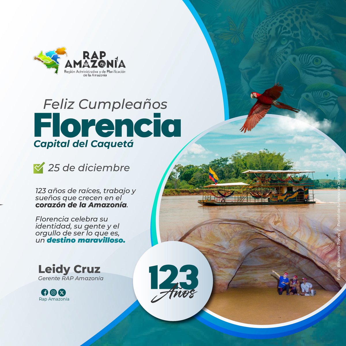 #Florencia, capital del Caquetá, celebra 123 años de historia, identidad y orgullo #amazónico. ☘️🌳 Desde la #RAPAmazonía felicitamos al alcalde Marlon Monsalve por liderar la conmemoración de Orgullo Florenciano, que resaltó el valor y la fuerza de su gente.