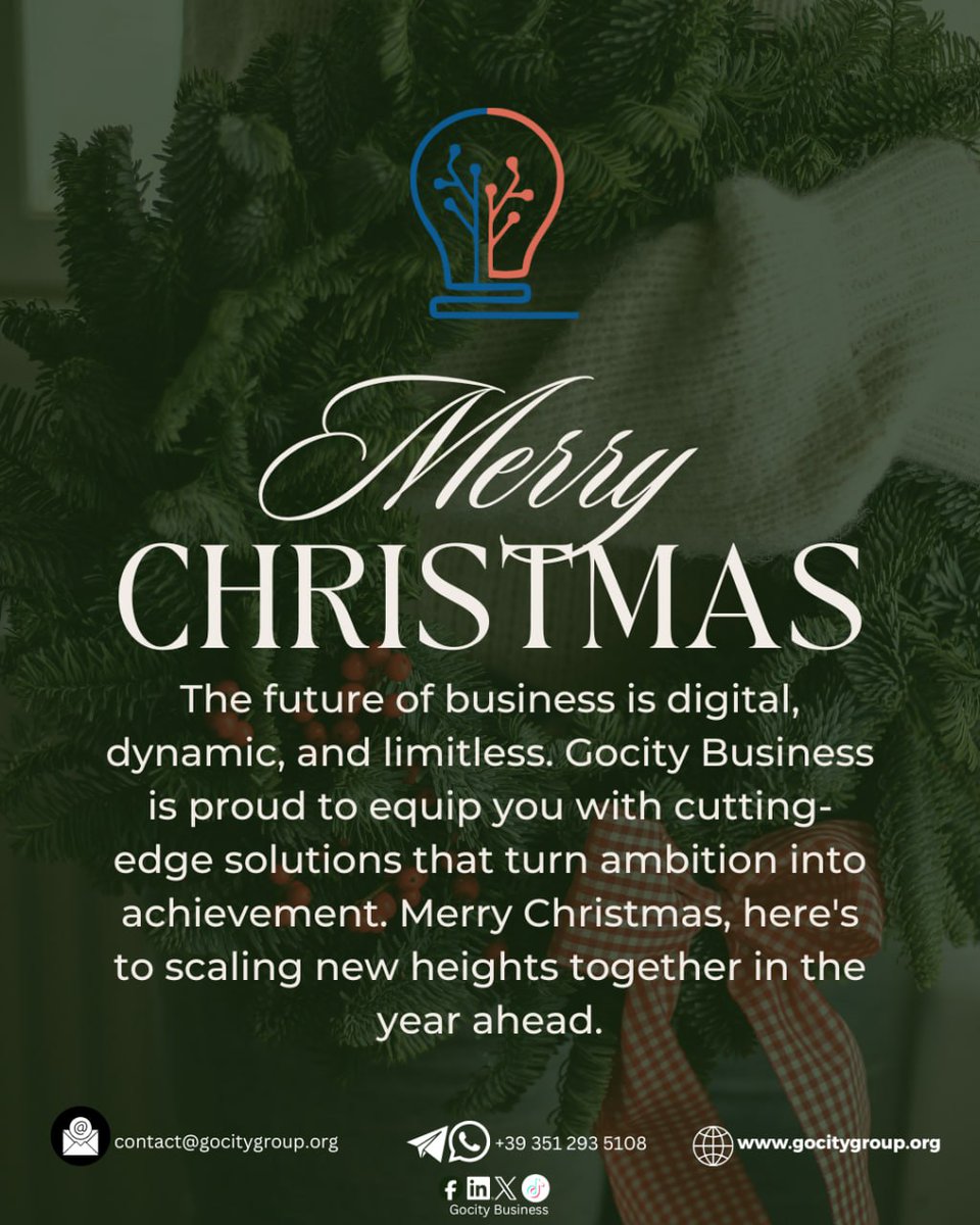 GocityBusiness's tweet photo. Gocity Business

HAPPY CHRISTMAS.

The future of business is digital, dynamic, and limitless, we equip you with cutting-edge solutions that turn ambition into achievement.
Mail: contact@gocitygroup.org
Phone: +393512935108
Website: https://t.co/aIGfXmpKDt
Socials: Gocity Business https://t.co/nMfSAzDvpc