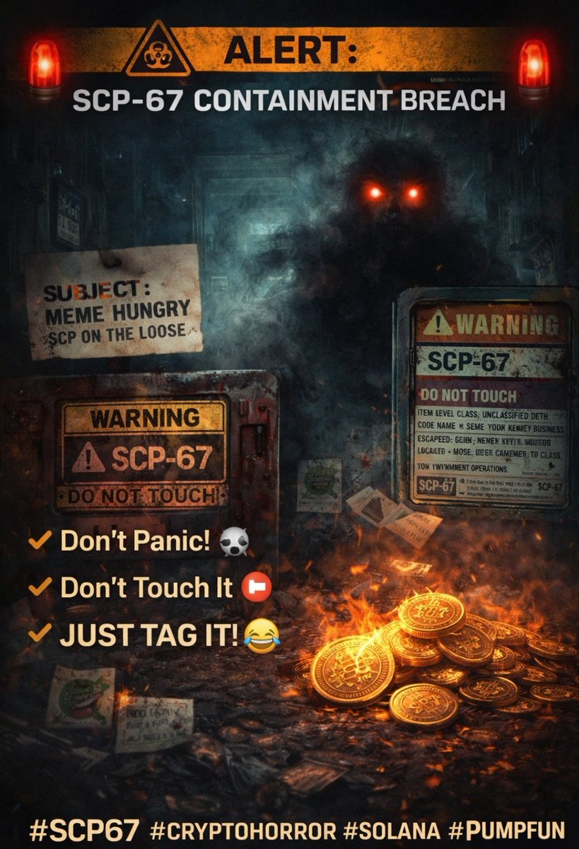 YoKo1952624's tweet photo. 🚨 SCP-67 HAS ESCAPED 🚨
Containment failed… it’s hungry for memes and new holders 👹
Don’t run… don’t hide… JUST TAG EVERYONE 😭🔥
#SCP67 #CryptoHorror #Solana #PumpFun https://t.co/nchpUCaAAg