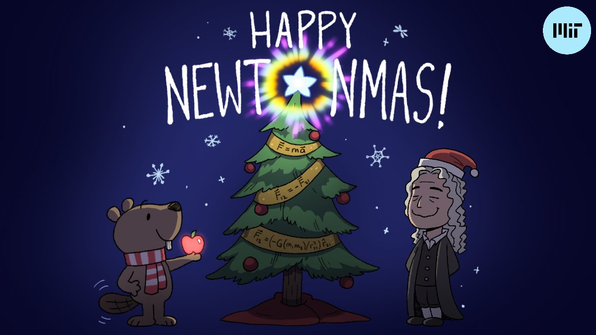 MIT's tweet photo. Isaac Newton was born Christmas Day, 1642. The apple tree in MIT's President's Garden is a direct descendant of the actual tree believed to have inspired Newton's theory of gravity. Happy Newtonmas! 🍎 https://t.co/2DCtlzrATw https://t.co/cW5WrX55xc