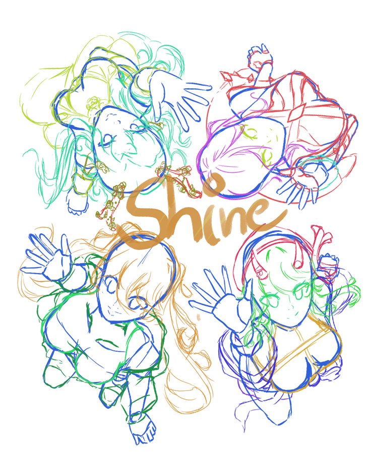 Ich habe beschlossen beim Shine my Star Zeichenwettbewerb mit zumachen. Das ist erstmal eine Skizze owo und erkennt ihr welche 4 Vtuber zu sehen ist?