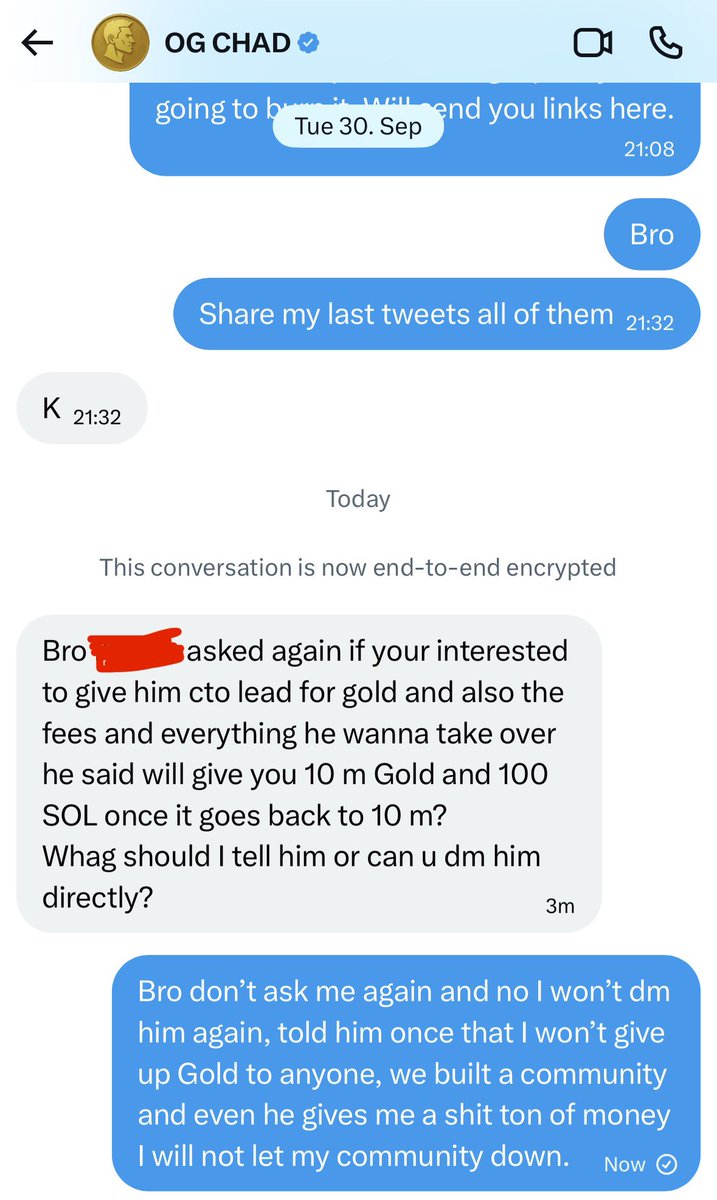 Off topic but I just wanted to share this with you all.

I hid the name because he doesn’t want to be known. Even though I could expose him, I won’t do it.

Until now, 5 different people have DMed me or CTO members asking to take over the CTO of Gold of the Trenches.

That will
