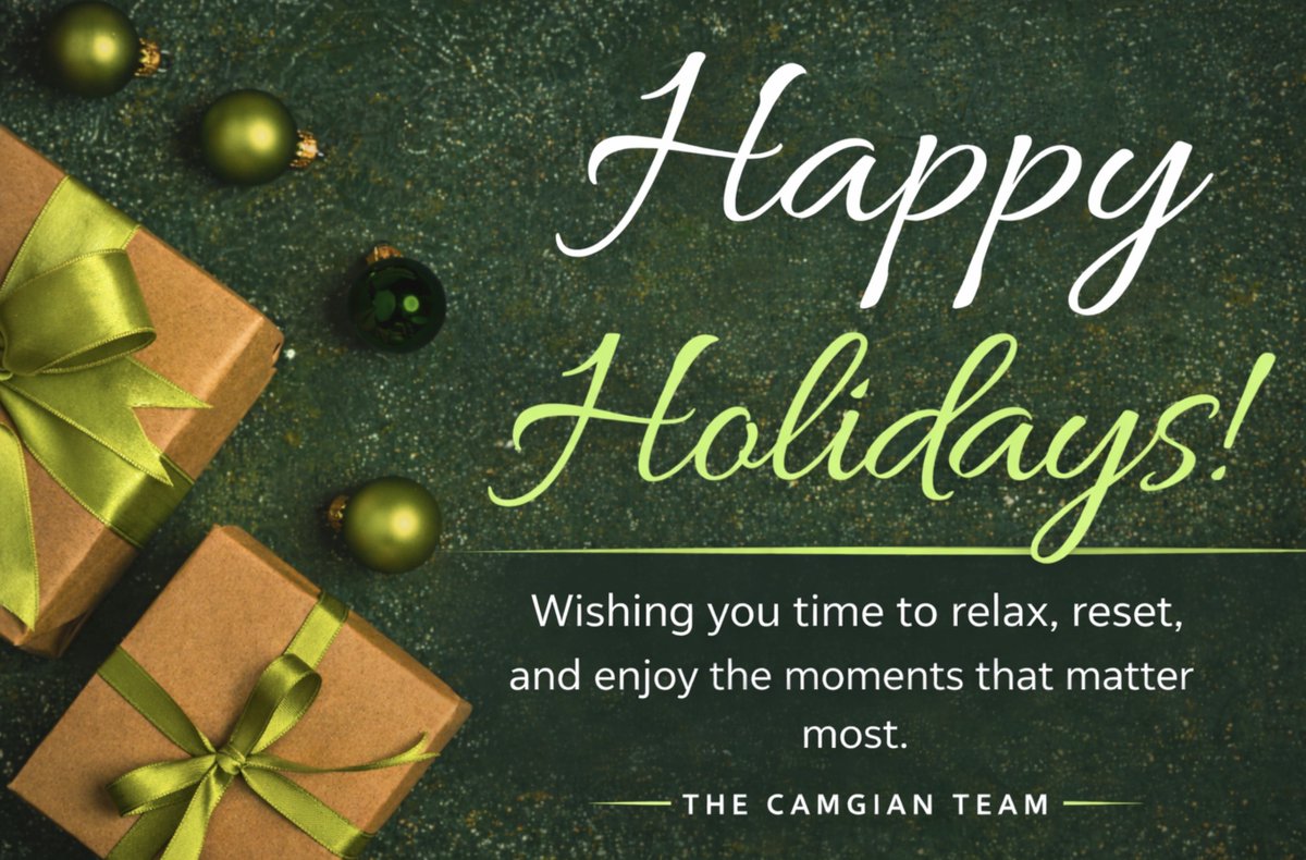 Happy Holidays from the Camgian team! 🎄

We hope you enjoy time with family and friends and take in the full season of festive joy ✨. Wishing you a happy holiday, time to relax and reset, and a safe, joyful season 🎁