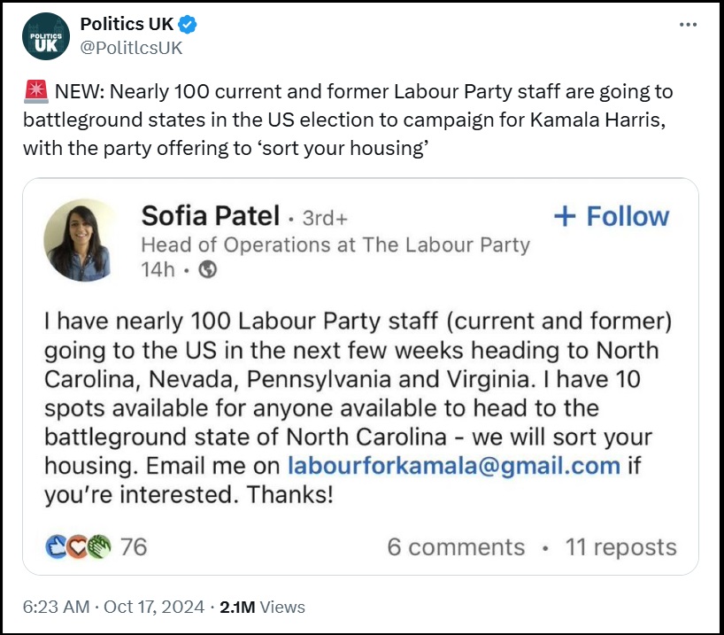 TheLastRefuge2's tweet image. A reminder....  British political officials sending staff to assist Kamala Harris in defeating President Trump.