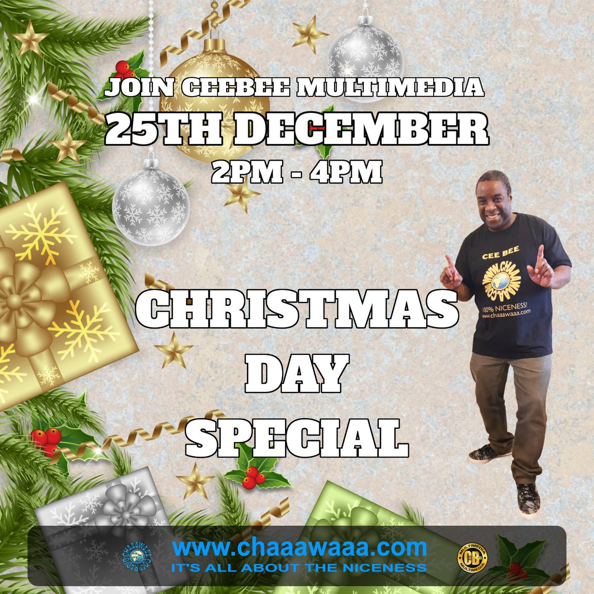 cbmultimedia's tweet image. Merry Christmas, Join me TODAY Christmas Day 25th December 2025 for a Christmas Special’ 2pm to 4pm on chaaawaaa.com. Playing the best in Soul, RnB and Reggae. Looking forward to your company!!!