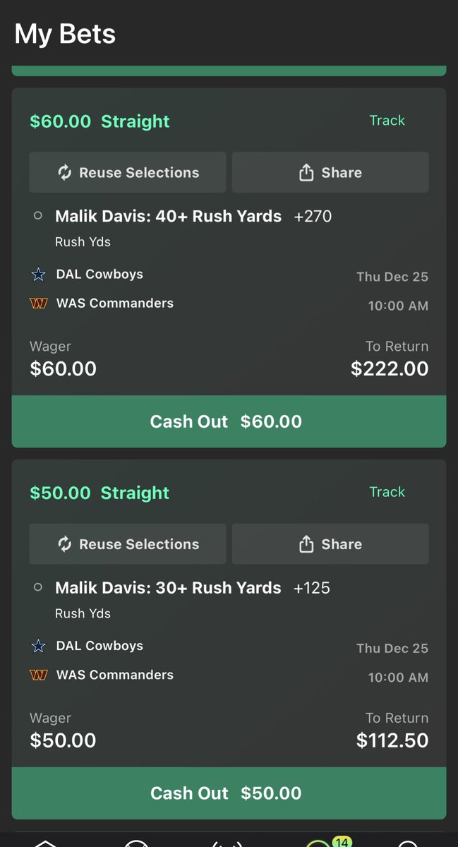 drosssports's tweet photo. If you watched @VSiNLive with me @JLEWFifty you know Jensen used this guy in a lineup and i LOVE this play.
He’s gonna get some serious run today (pun intended) and he’s got BIG play potential… the ladder is… UP!!!!
#DallasCowboys
#MerryChristmasMalik
🏈💰 https://t.co/ZLkHAMjdCP