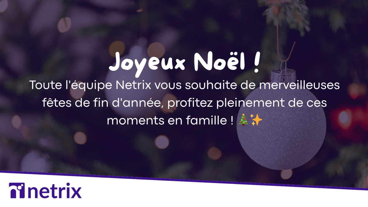 netrix_fr's tweet photo. 🎄 Toute l'équipe Netrix vous souhaite un très Joyeux Noël !

Profitez pleinement de ces moments en famille et entre amis. On se retrouve très bientôt pour une année 2026 pleine de nouveaux projets ! ✨ https://t.co/zSbbM99ebx