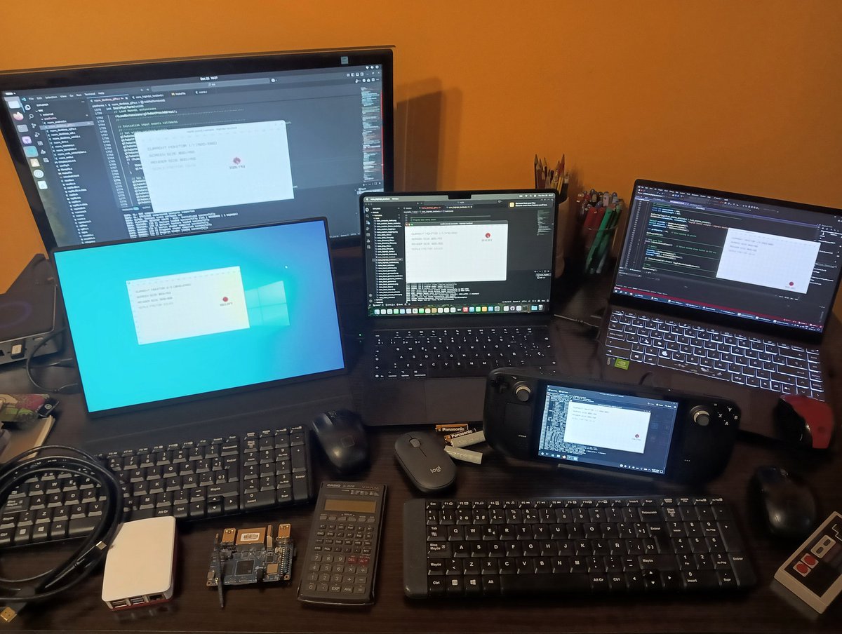 Today's #raylib dev session, making sure it works multi-platform for multi-monitor multi-ppi configurations... all good! Next: review fullscreen modes and strategies.

Happy holidays! 🚀