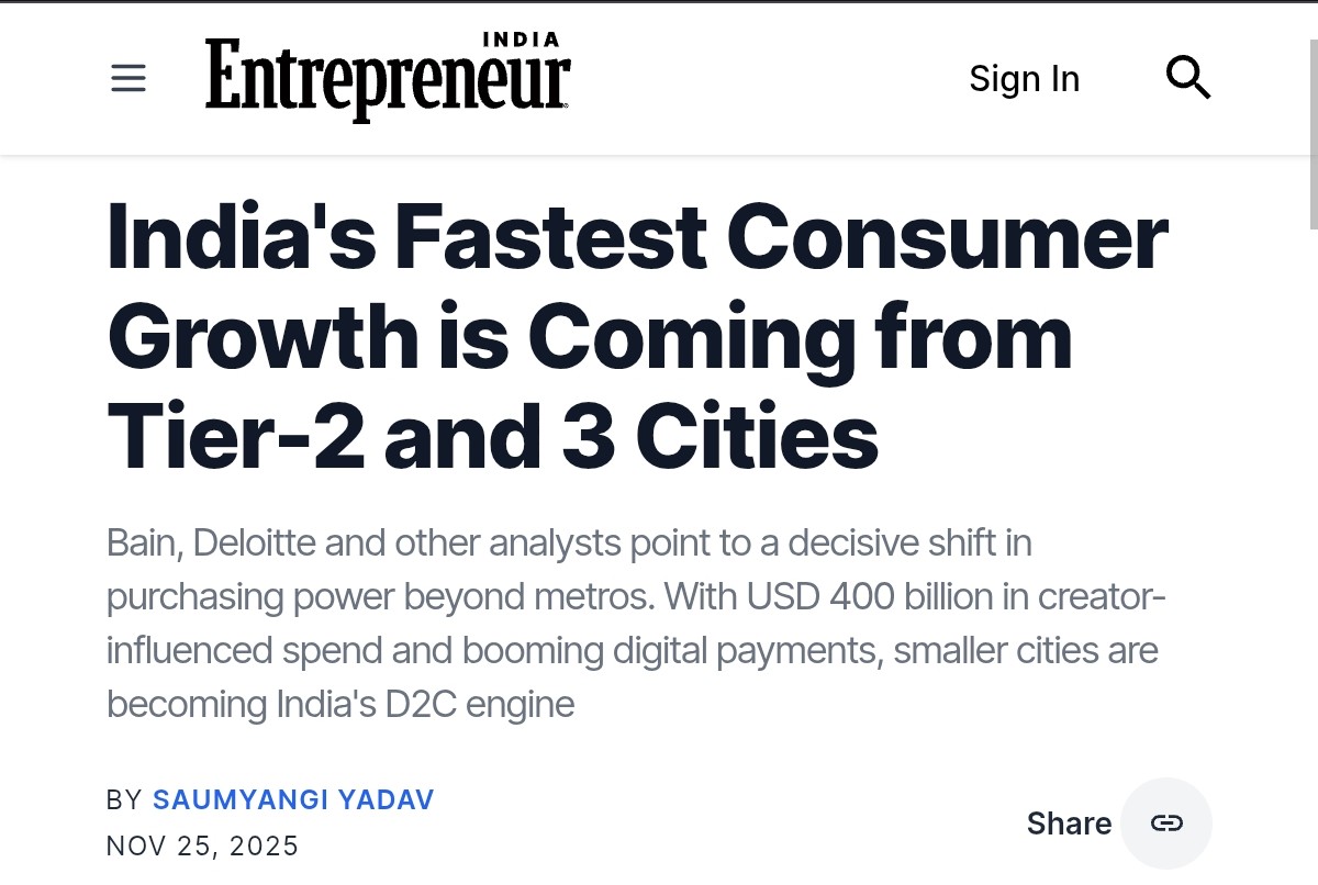 ShridhantS's tweet image. India fastest Consumer Growth is coming from Tier-2&amp;amp;Tier 3 citie

Small cities 

 geography of indian consumption is being rewriting,the next decade of Brand building will be shaped by saturation in metro&amp;amp;more depth power of small cities 

#Consumption

entrepreneur.com/en-in/news-and….