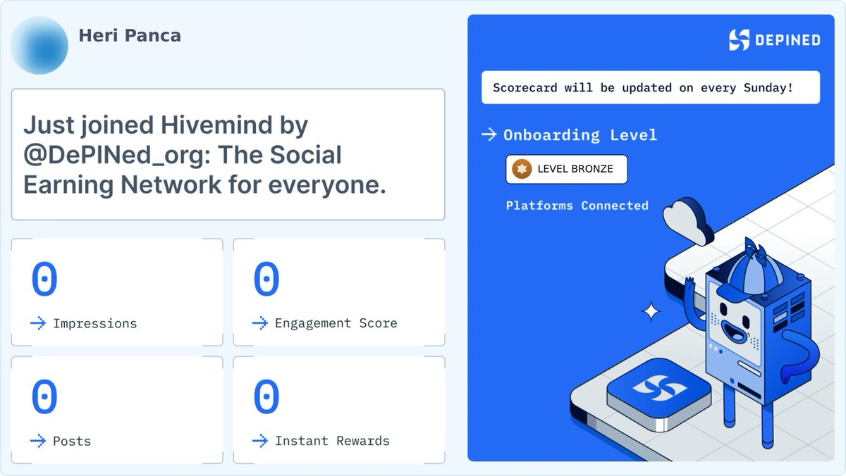 HeriPanca228552's tweet image. Hey! 👋 I just joined Hivemind by DePINed — a platform where you can earn rewards for your social engagement!

Check it out and start earning 🚀
👉 hivemind.depined.org

#DePINed #Hivemind #DigitalBalancing #Meritocratic #ScheduledDistribution