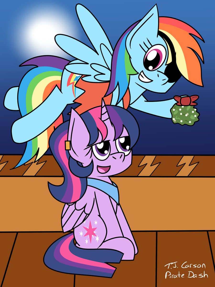 The captain grabs some mistletoe to try and get a Hearth's Warming smooch from her Bookworm first mate.  Merry Christmas and Happy Hearth's Warming! #mlp