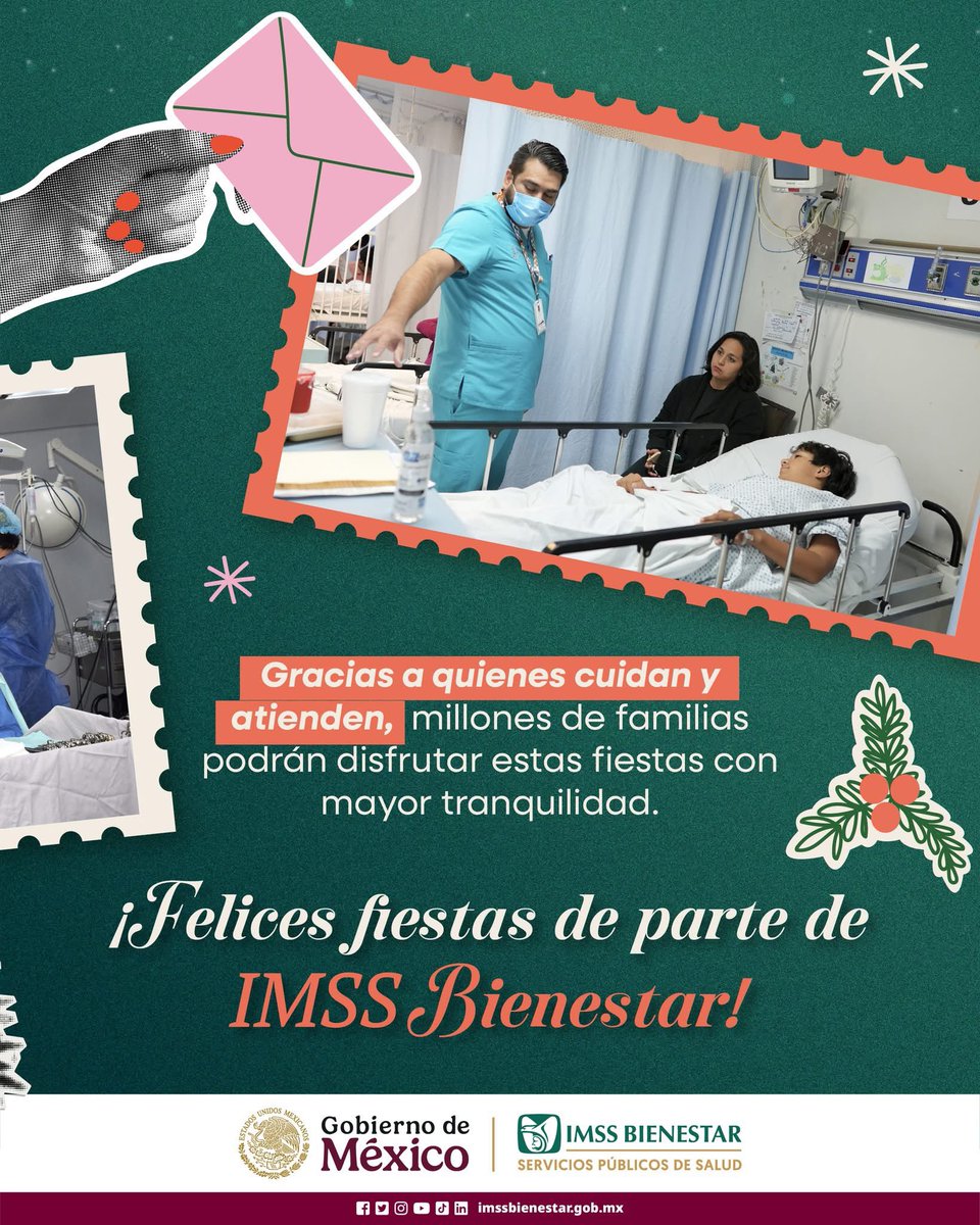 🎄🏥✨ Esta #navidad celebramos que en nuestras unidades y centros de salud #IMSSBienestar, la salud llega cada día a más personas sin seguridad social.

Esto es posible gracias al trabajo coordinado de nuestro personal comprometido que, con vocación de servicio y organización,