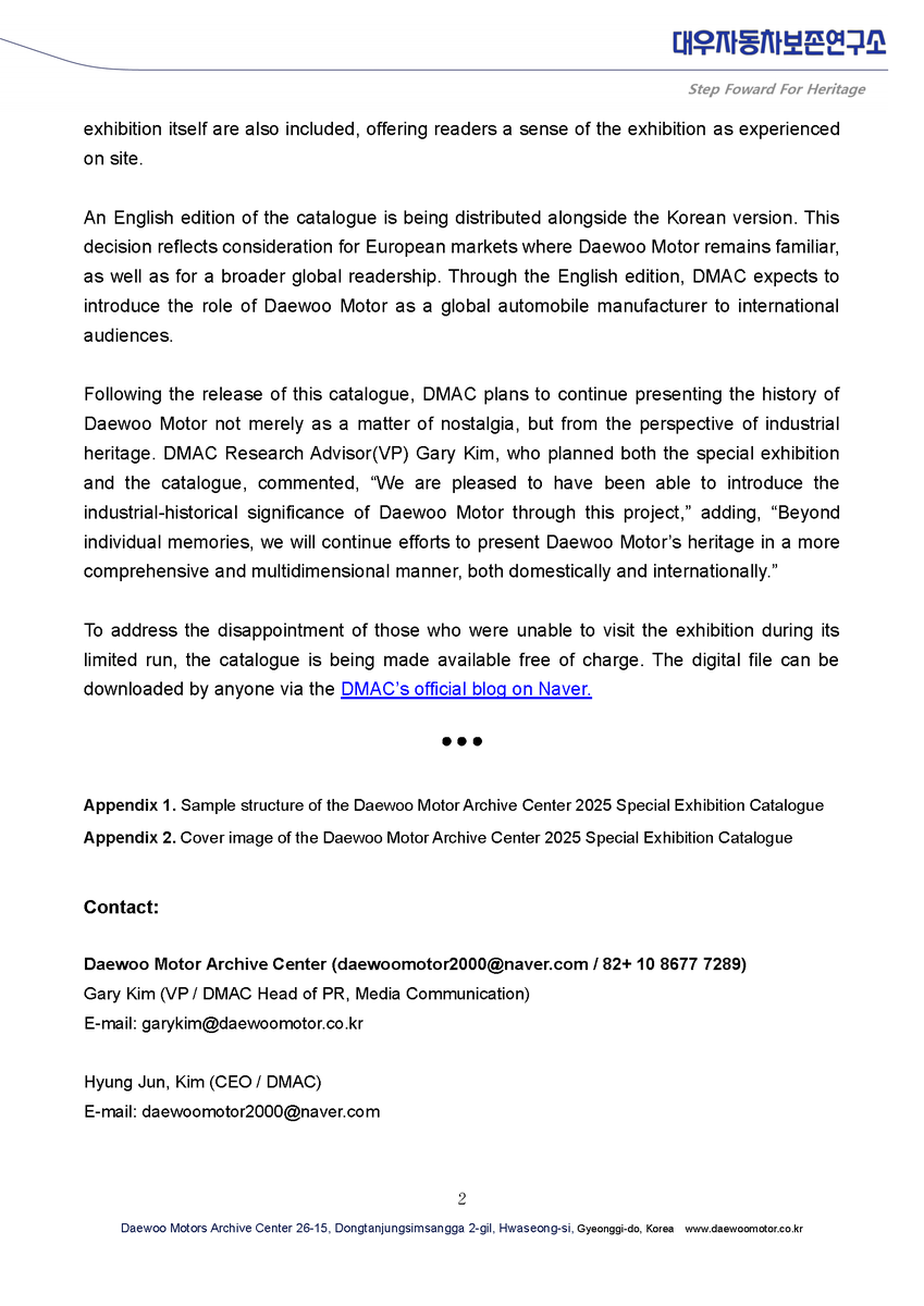 daewoo_motor's tweet photo. [Press Release]
#DMAC Releases Catalogue for 2025 Special Exhibition

Are you want to know about #DaewooMotor history? Then you can read this exhibition catalogue. Check out the press release and exhibition catalogue from DMAC Pressroom!😄

[Go Pressroom]
https://t.co/XF4tURsT1q https://t.co/VCuKl6deX6